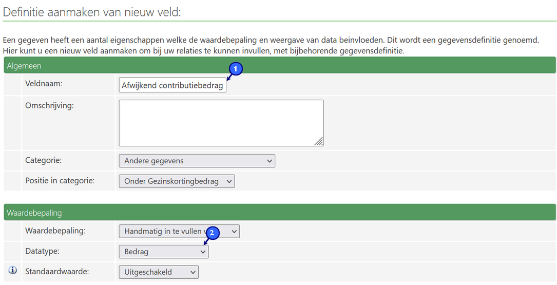 Het veld afwijkend contributiebedrag toevoegen