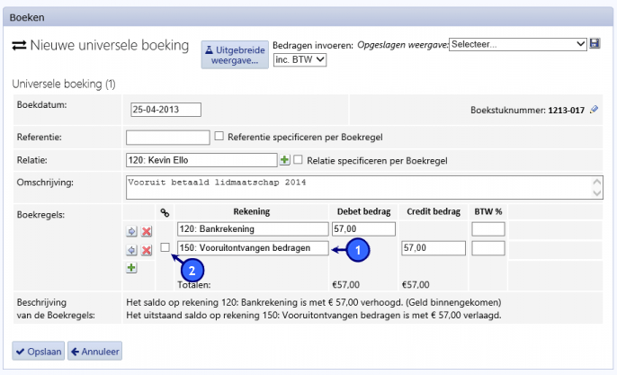 Een universele boeking koppelen met een te betalen, te ontvangen of een